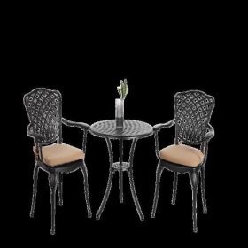 3 Piece Patio Bistro Set Cast Aluminum Bistro Table and Chairs Set of 2 with Umbrella Hole,All Weather Metal Bistro Table Set