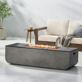 56" Outdoor Patio Concrete Fire table, Rectangle Gas Burning Fire Pit - 50, 000 BTU, Light Grey + Black Top (Tank Cover not Included) (Color: as Pic)