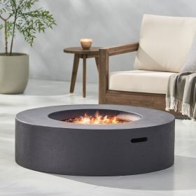 Lightweight Concrete Outdoor Circular Fire Pit, Dark Gray 50,000 BTU (Tank Cover not Included) (Color: as Pic)