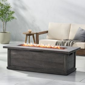56" Outdoor 50,000 BTU Rectangular MgO Concrete Propane Fire Pit, Grey Wood Pattern (Tank Cover not Included) (Color: as Pic)