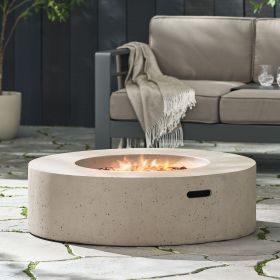 Outdoor 50,000 BTU Round MgO Concrete Propane Fire Pit, Light Grey (Tank Cover not Included) (Color: as Pic)